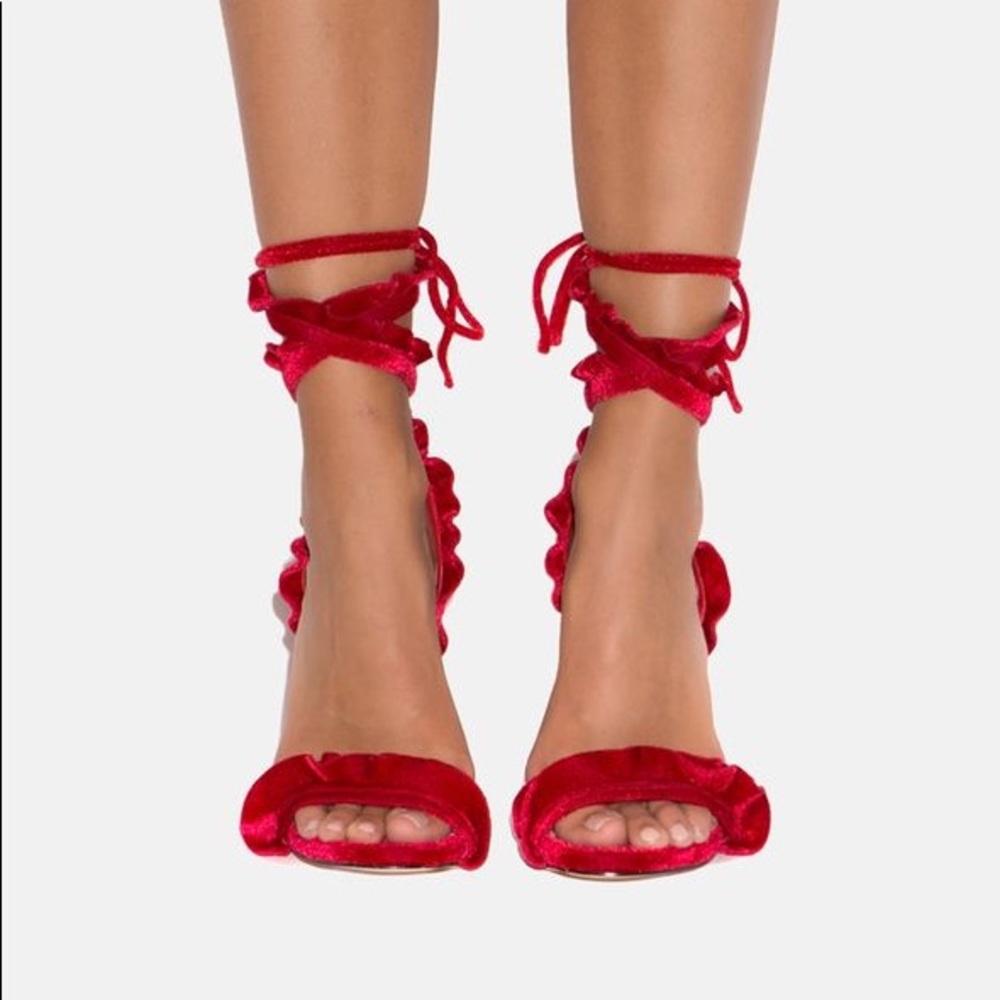 NWT Shoedazzle Red Strappy Velvet Heel (Shirah)